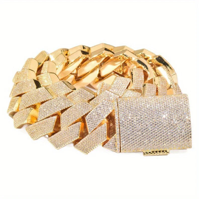 Cuban Link Chain Necklace Iced Rhinestone 2 Row Miami Rhombus