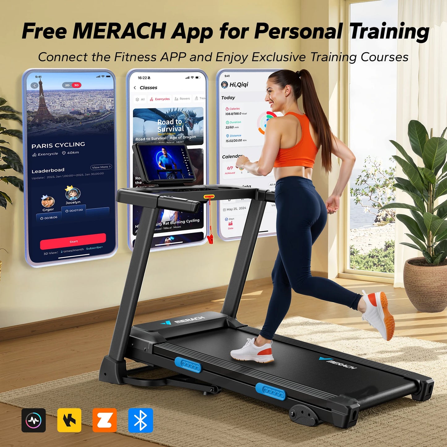 MERACH Foldable Treadmill T12 Incline Quiet Bluetooth DoubleDeckPro HRM Monitoring