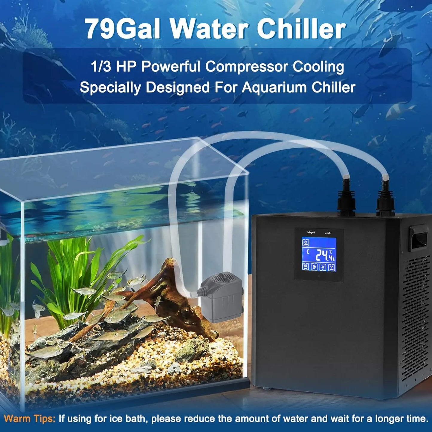 Aquarium Chiller One Third HP 79Gal Fish Tank Axolotl Cooler