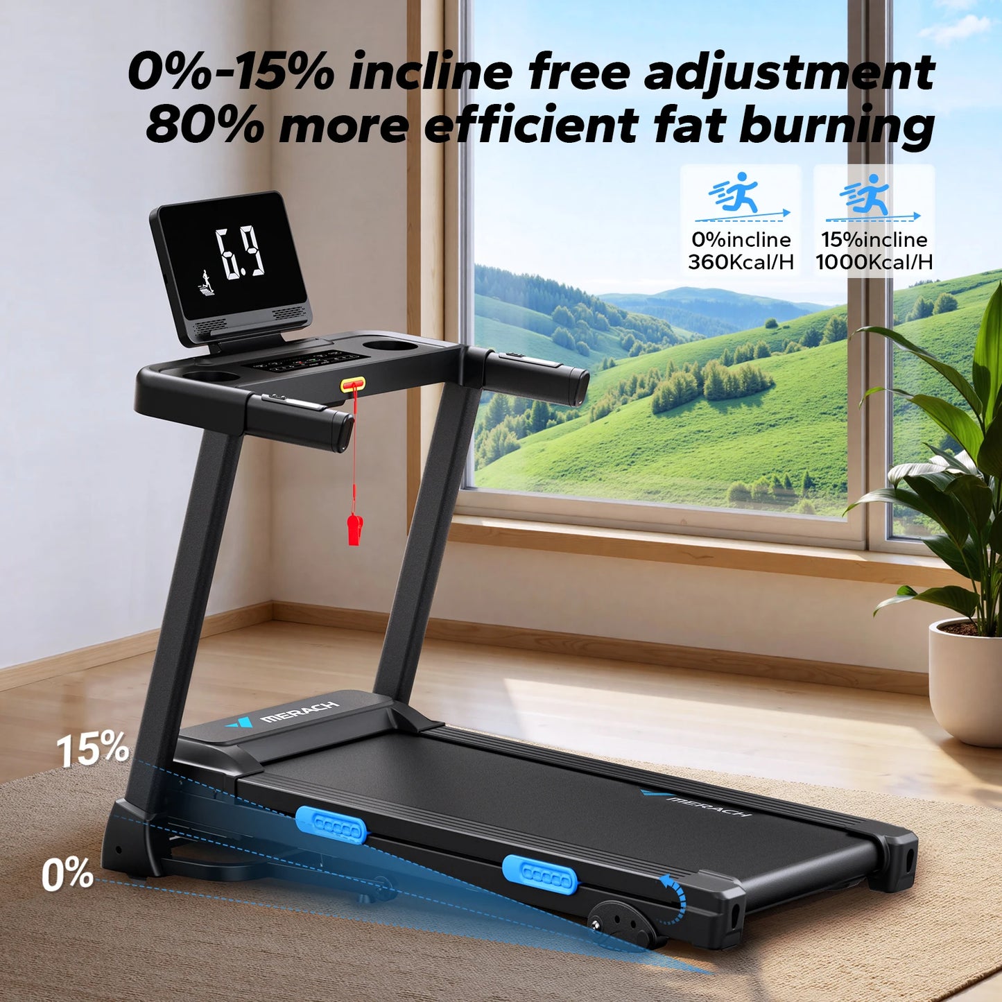 MERACH Foldable Treadmill T12 Incline Quiet Bluetooth DoubleDeckPro HRM Monitoring