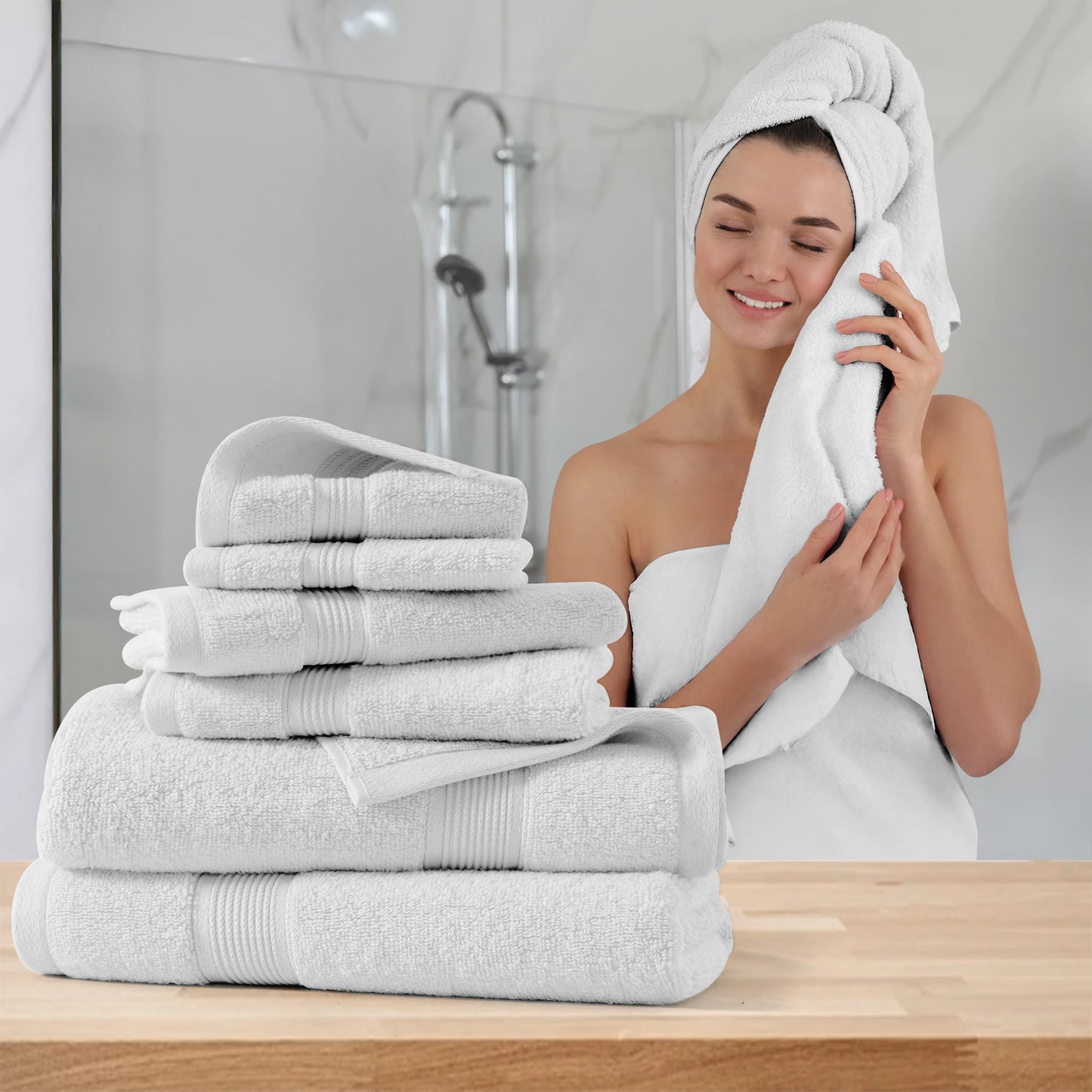 Lux Decor 100 Percent Cotton Bath Towel Set Ultra Soft Durable Absorbent 525 GSM 6 Piece