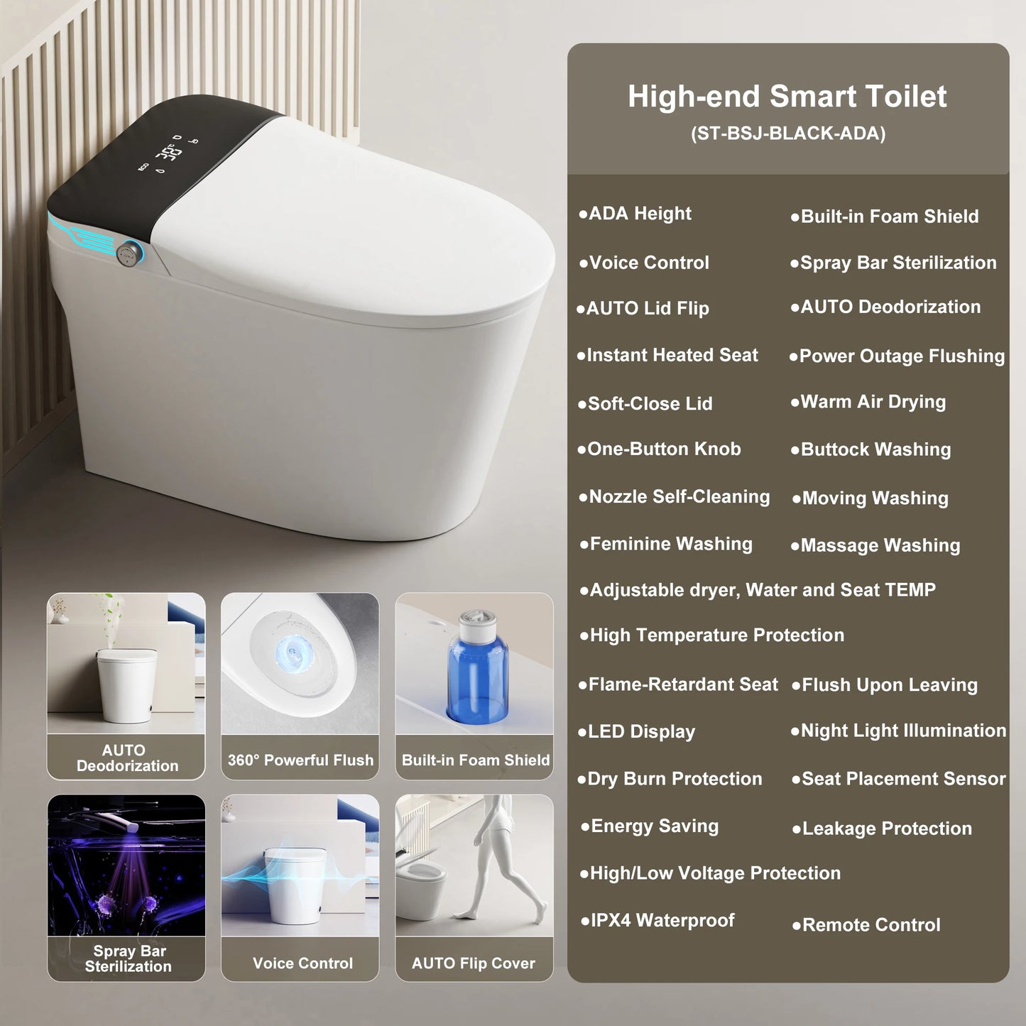 Smart Toilet With Built In Bidet One Piece ADA Compliant