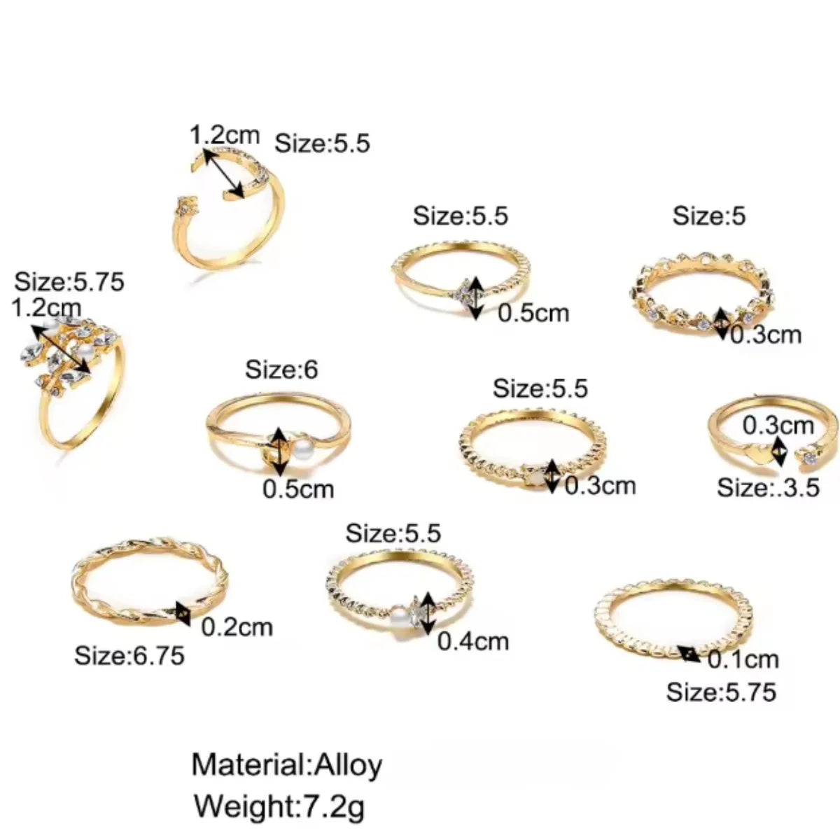 Boho Heart Ring Set CZ Star Moon Arrow Flower Jewelry
