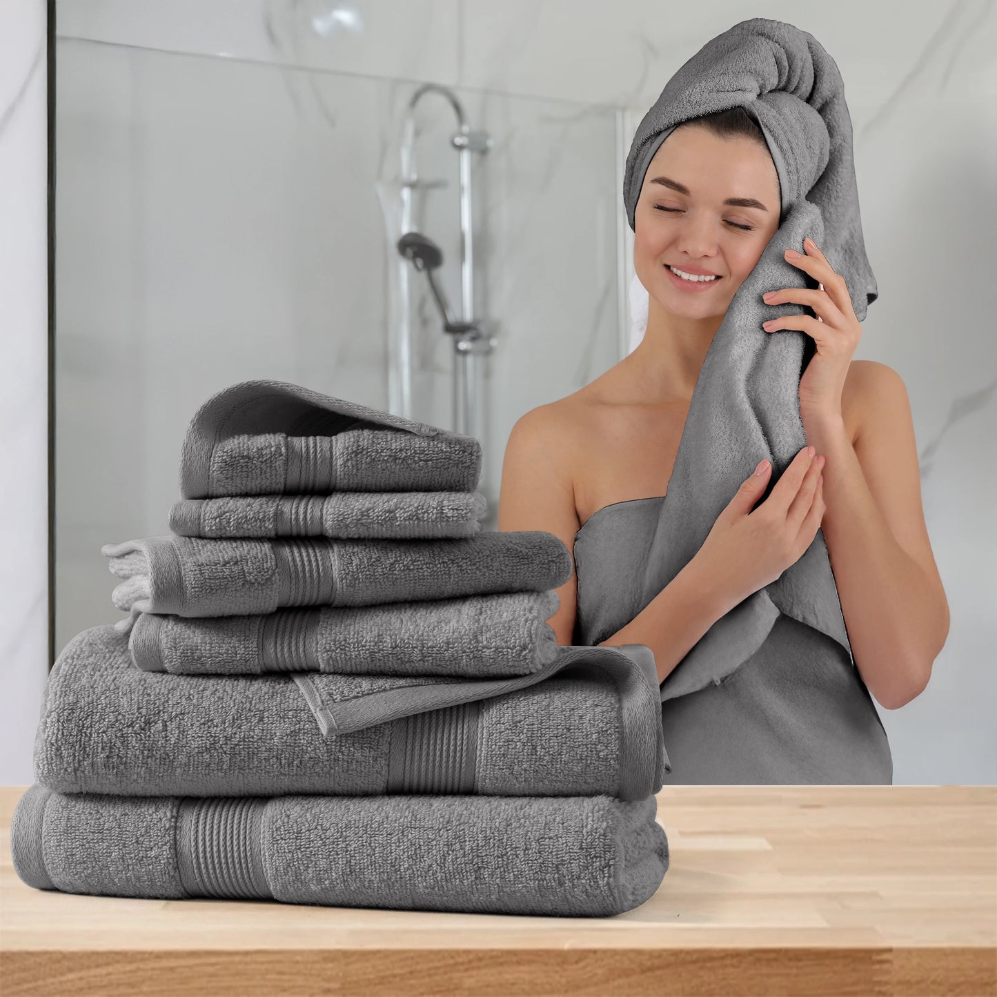 Lux Decor 100 Percent Cotton Bath Towel Set Ultra Soft Durable Absorbent 525 GSM 6 Piece