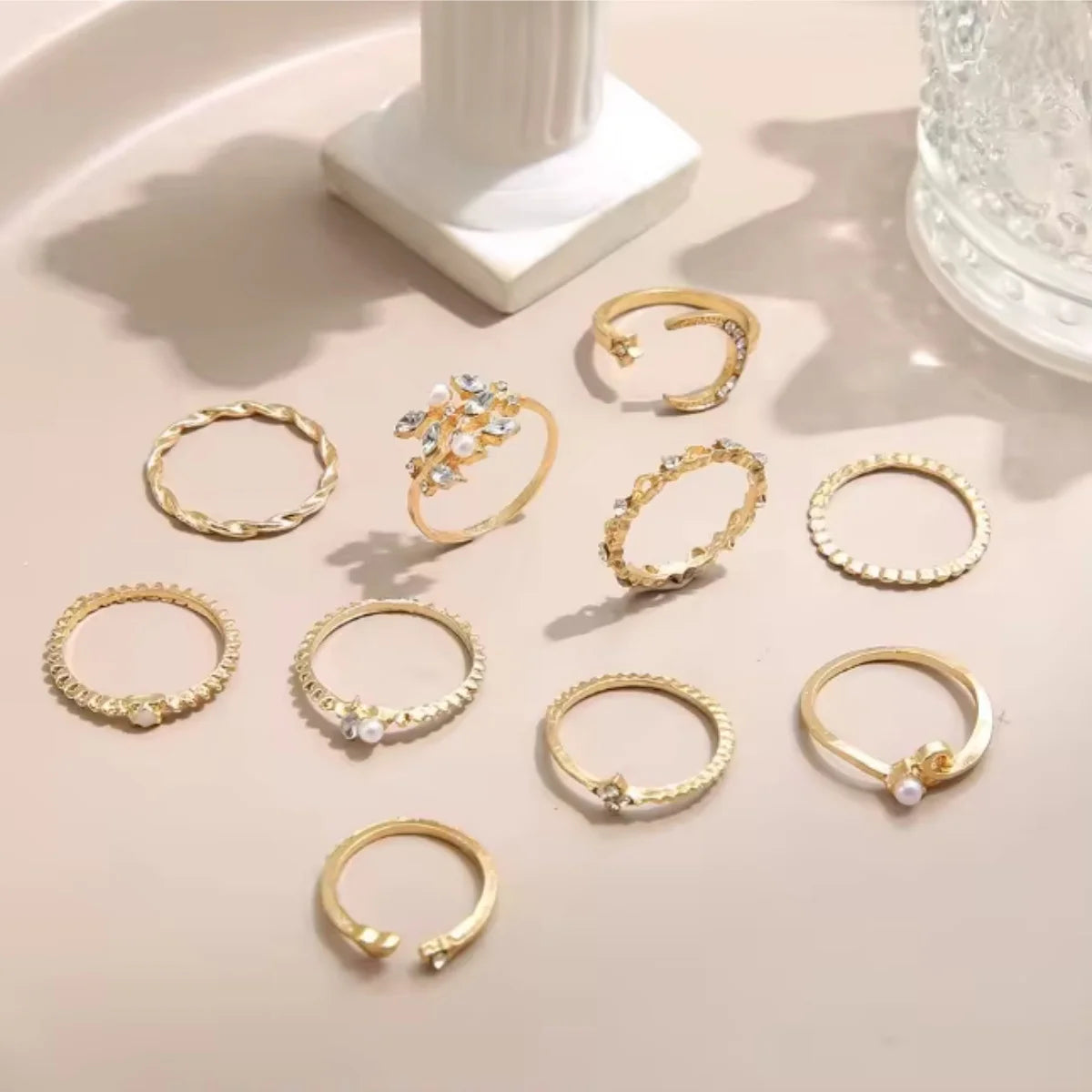 Boho Heart Ring Set CZ Star Moon Arrow Flower Jewelry