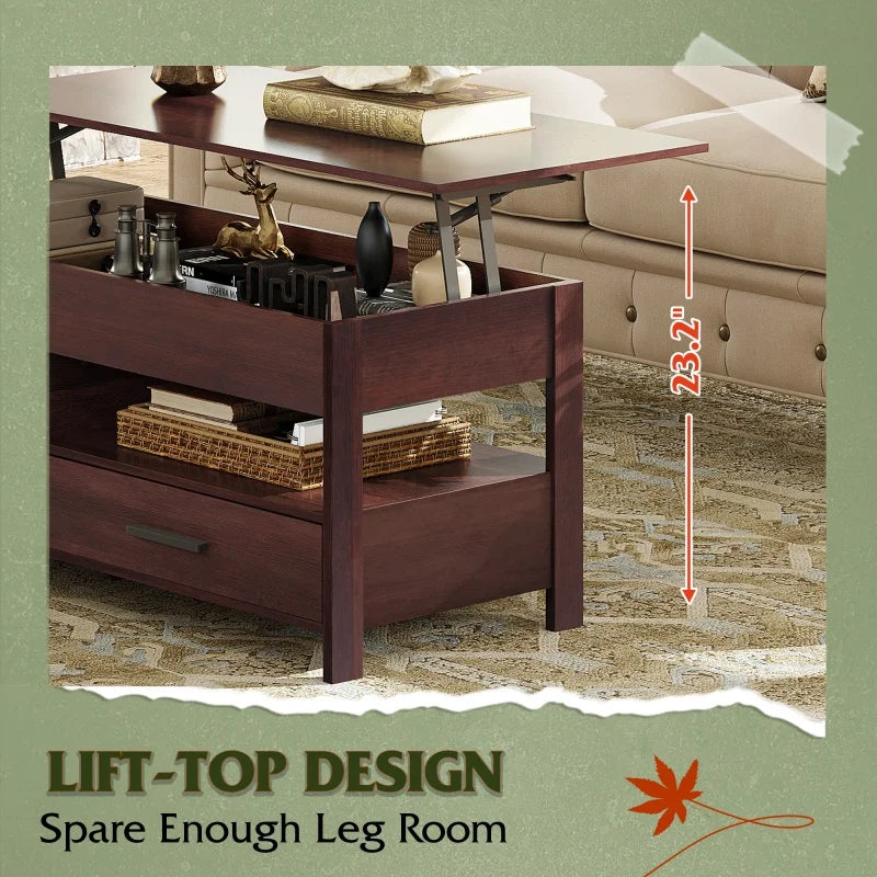 GALAXHERO Lift Top Coffee Table With Hidden Compartment And Storage Shelf For Living Room With Hidden Drawers
