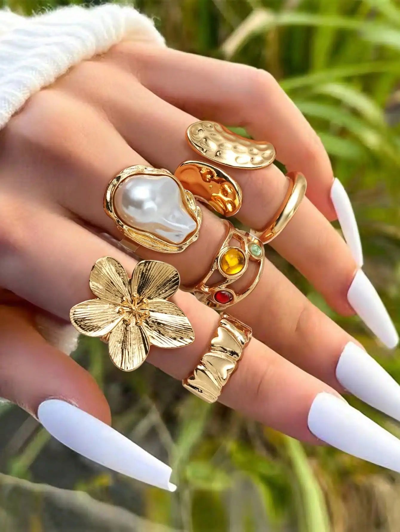 Boho Heart Ring Set CZ Star Moon Arrow Flower Jewelry
