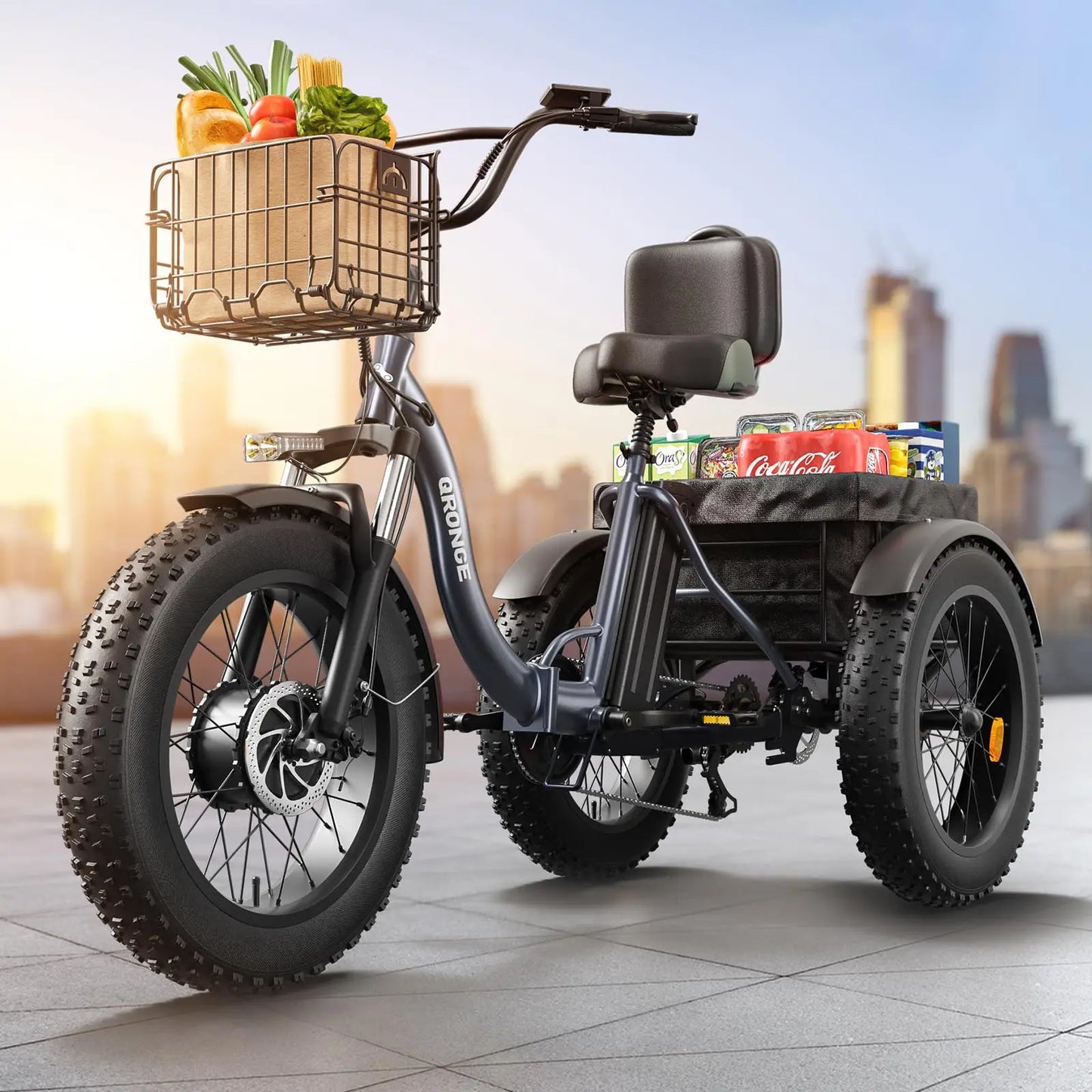 QRONGE 960W Electric Bike For Adults Folding Fat Tire Trike