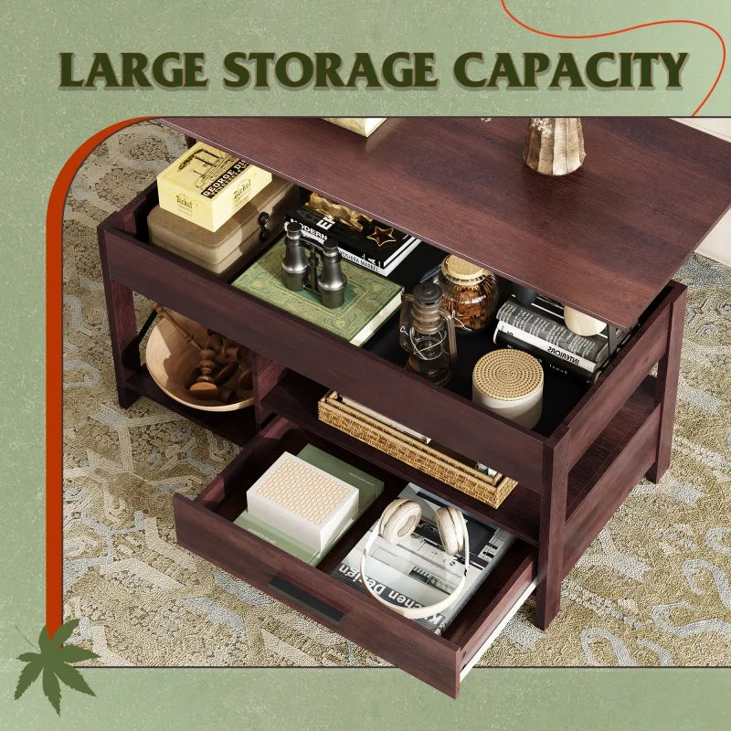 GALAXHERO Lift Top Coffee Table With Hidden Compartment And Storage Shelf For Living Room With Hidden Drawers