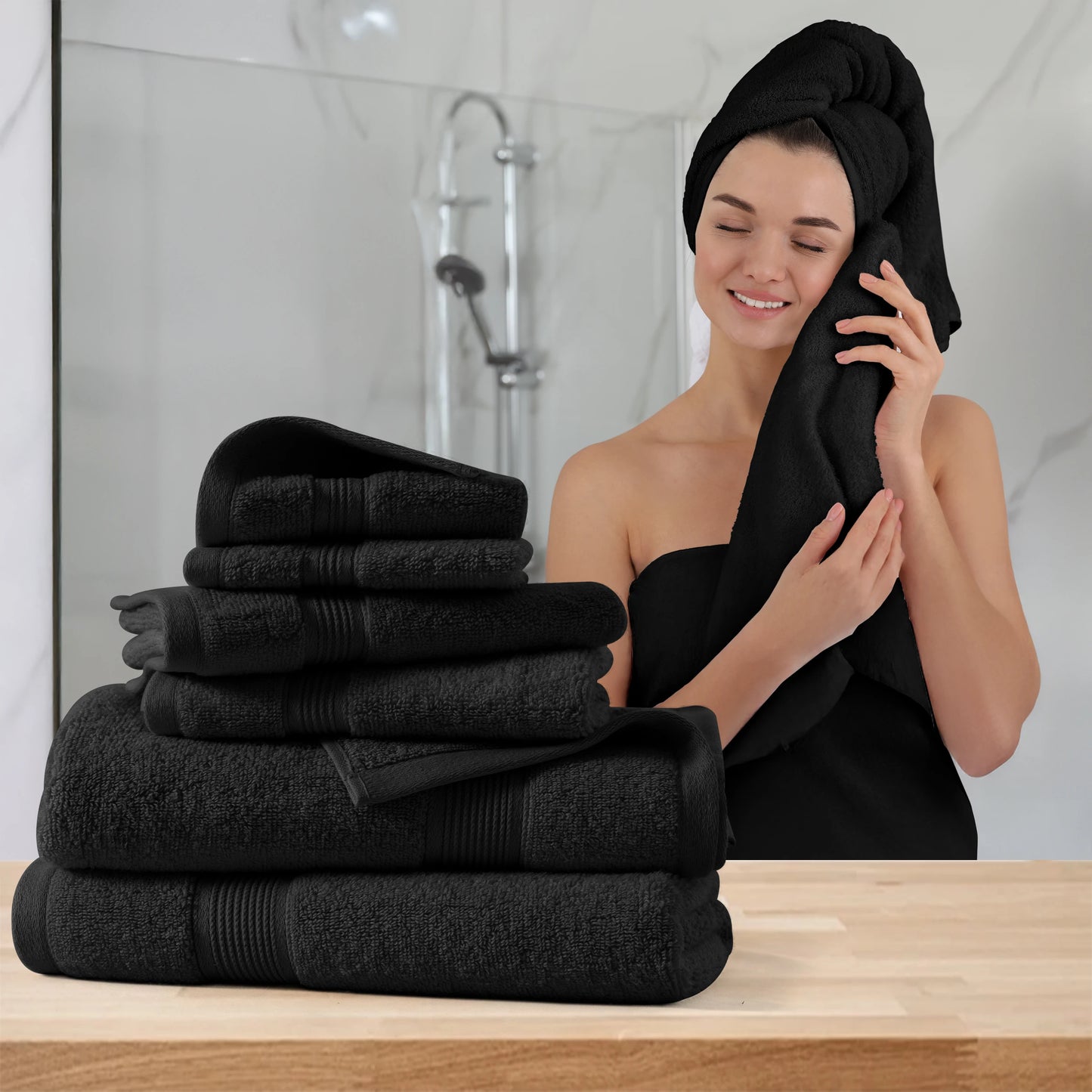 Lux Decor 100 Percent Cotton Bath Towel Set Ultra Soft Durable Absorbent 525 GSM 6 Piece