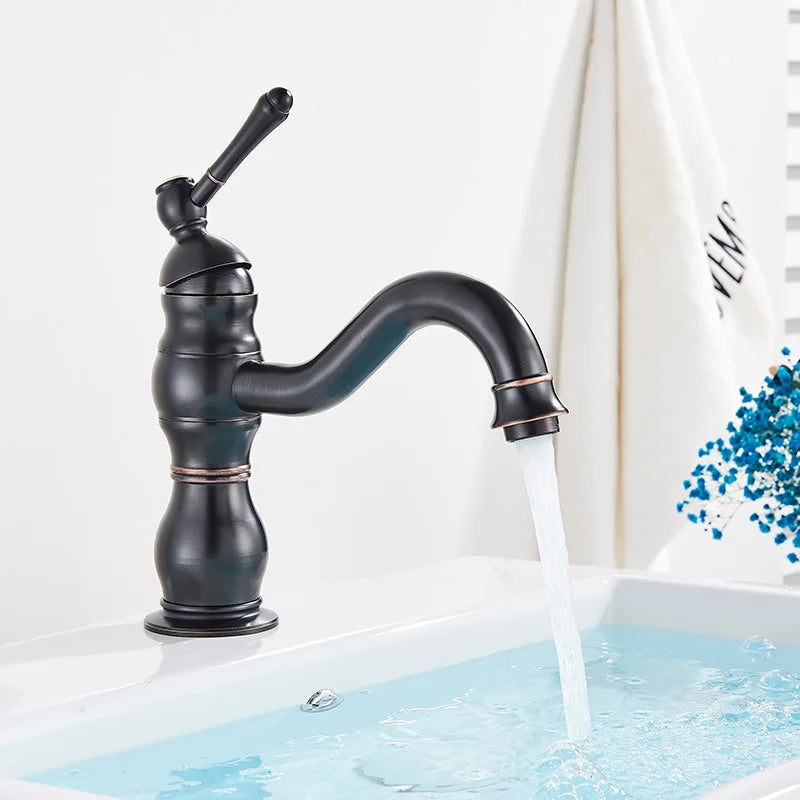 SAFLIHCAR Brass Bathroom Faucet Hot Cold Water Deck Mounted Column Mixer Durable
