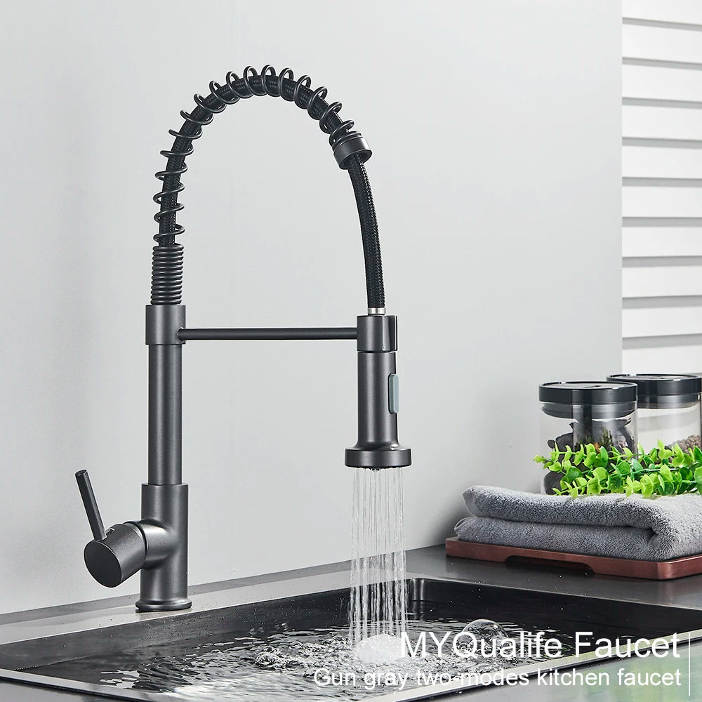 MYQualife PremiumSolidBrass Kitchen Sink Faucet Single Handle Deck Mounted PullDown