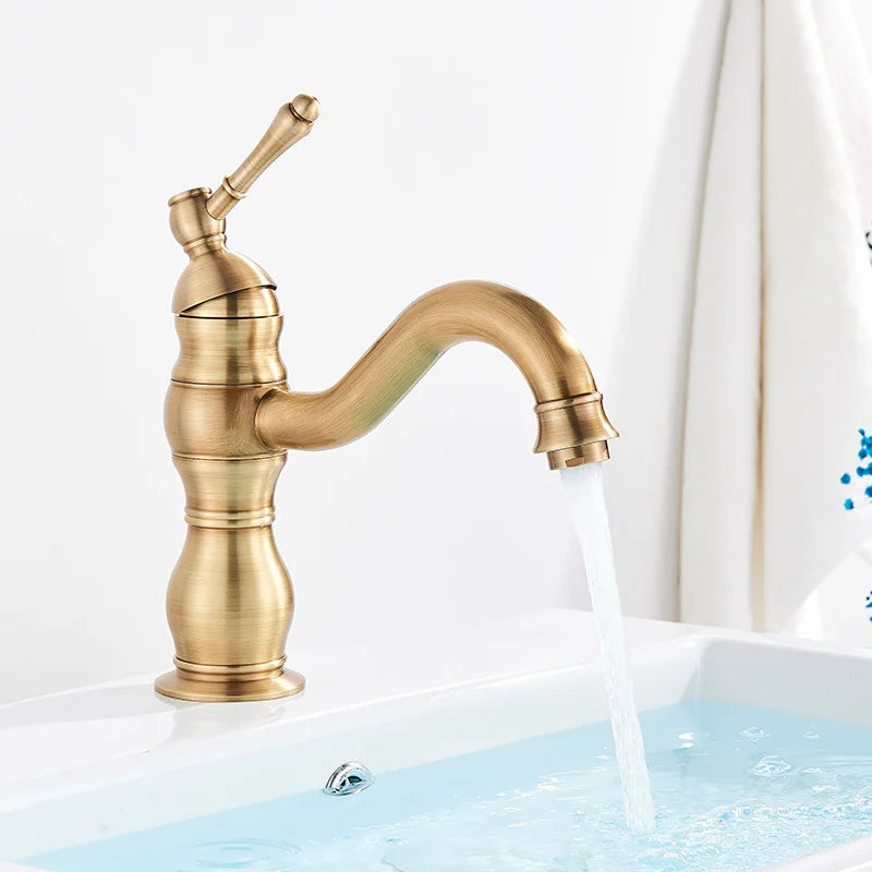 SAFLIHCAR Brass Bathroom Faucet Hot Cold Water Deck Mounted Column Mixer Durable