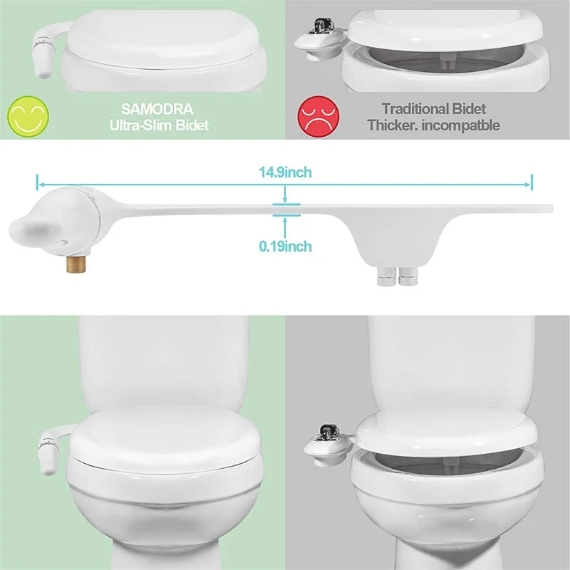 SAMODRA Ultra Slim Bidet Toilet Seat Attachment With Adjustable Water Pressure For Bathroom