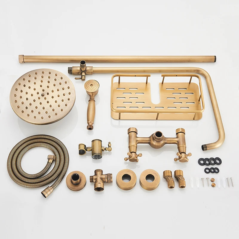 SAFLIHCAR Brushed Antique Brass SpaQuality ShowerFaucetSystem WallMounted DualHandles PremiumGrade LifetimeWarranty
