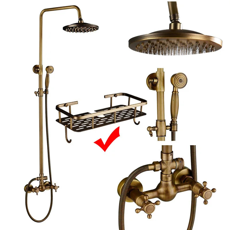 SAFLIHCAR Brushed Antique Brass SpaQuality ShowerFaucetSystem WallMounted DualHandles PremiumGrade LifetimeWarranty