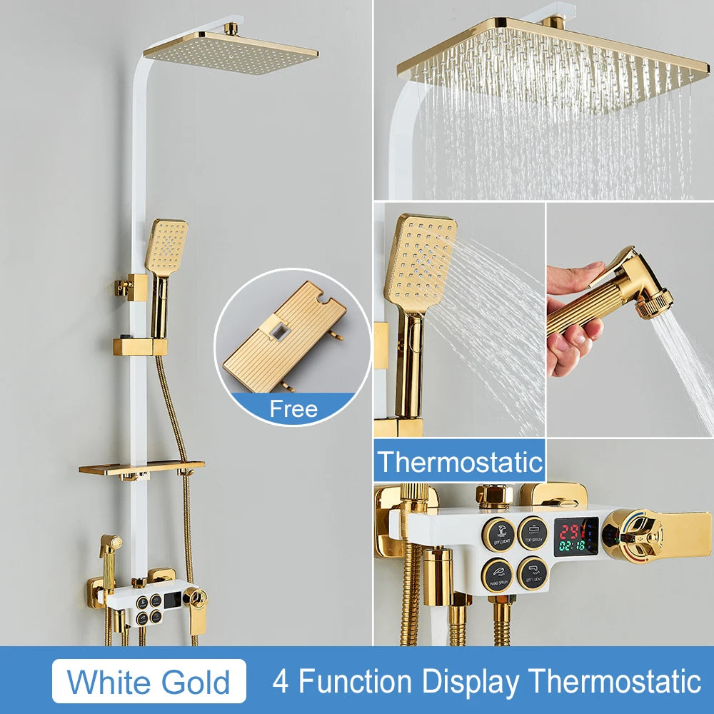 MYQualife Thermostatic LCD Shower Faucet Set With Digital TemperatureReadout Rainfall