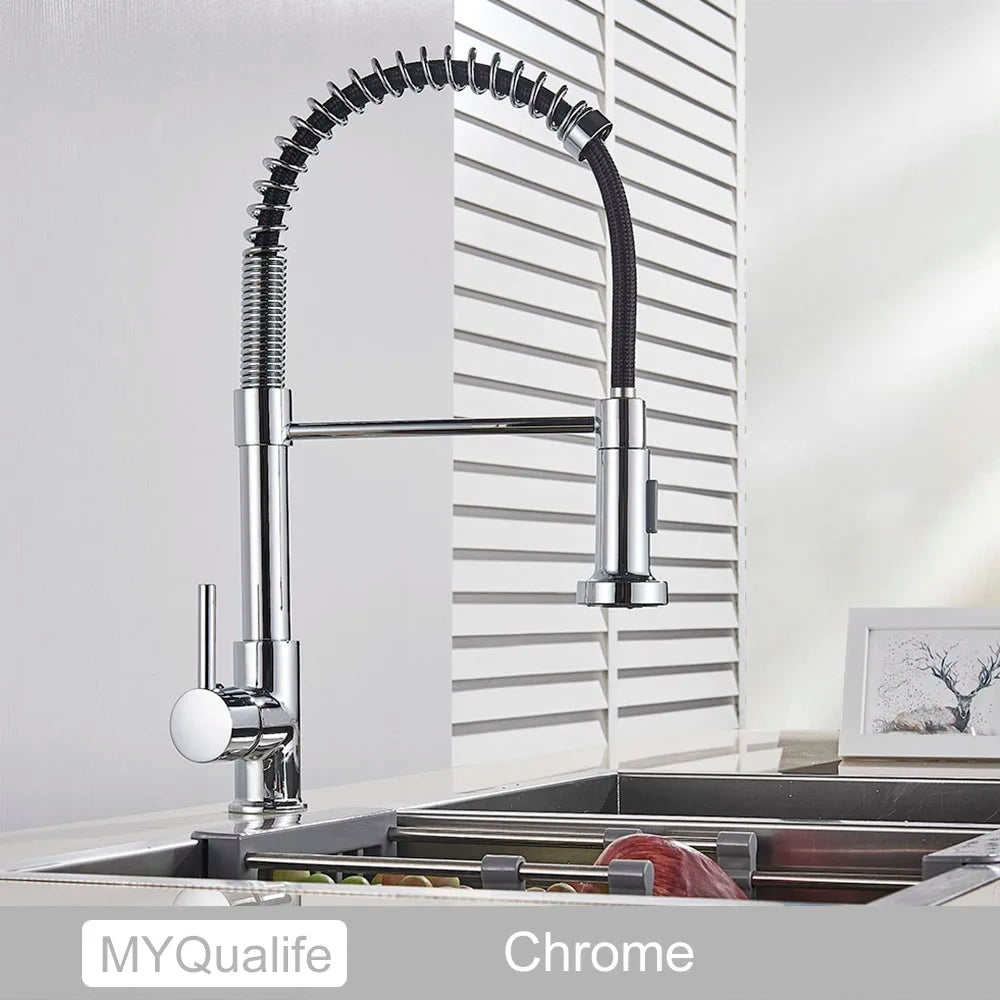 MYQualife PremiumSolidBrass Kitchen Sink Faucet Single Handle Deck Mounted PullDown