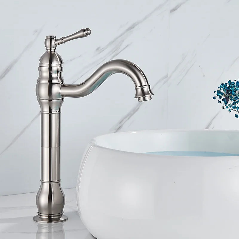SAFLIHCAR Brass Bathroom Faucet Hot Cold Water Deck Mounted Column Mixer Durable
