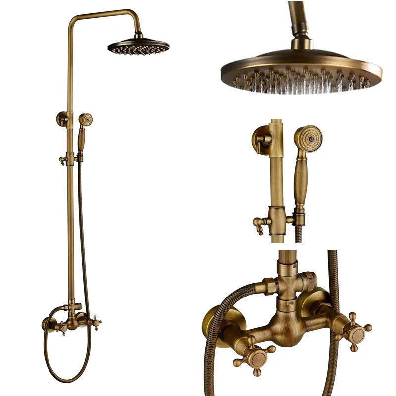 SAFLIHCAR Brushed Antique Brass SpaQuality ShowerFaucetSystem WallMounted DualHandles PremiumGrade LifetimeWarranty