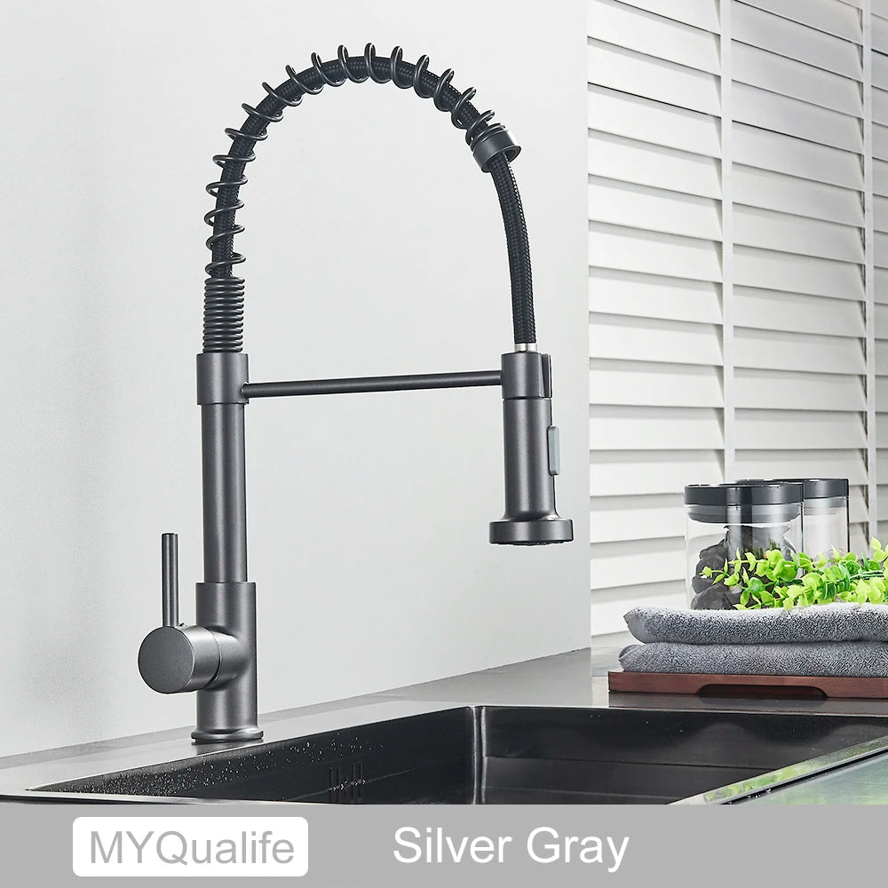 MYQualife PremiumSolidBrass Kitchen Sink Faucet Single Handle Deck Mounted PullDown