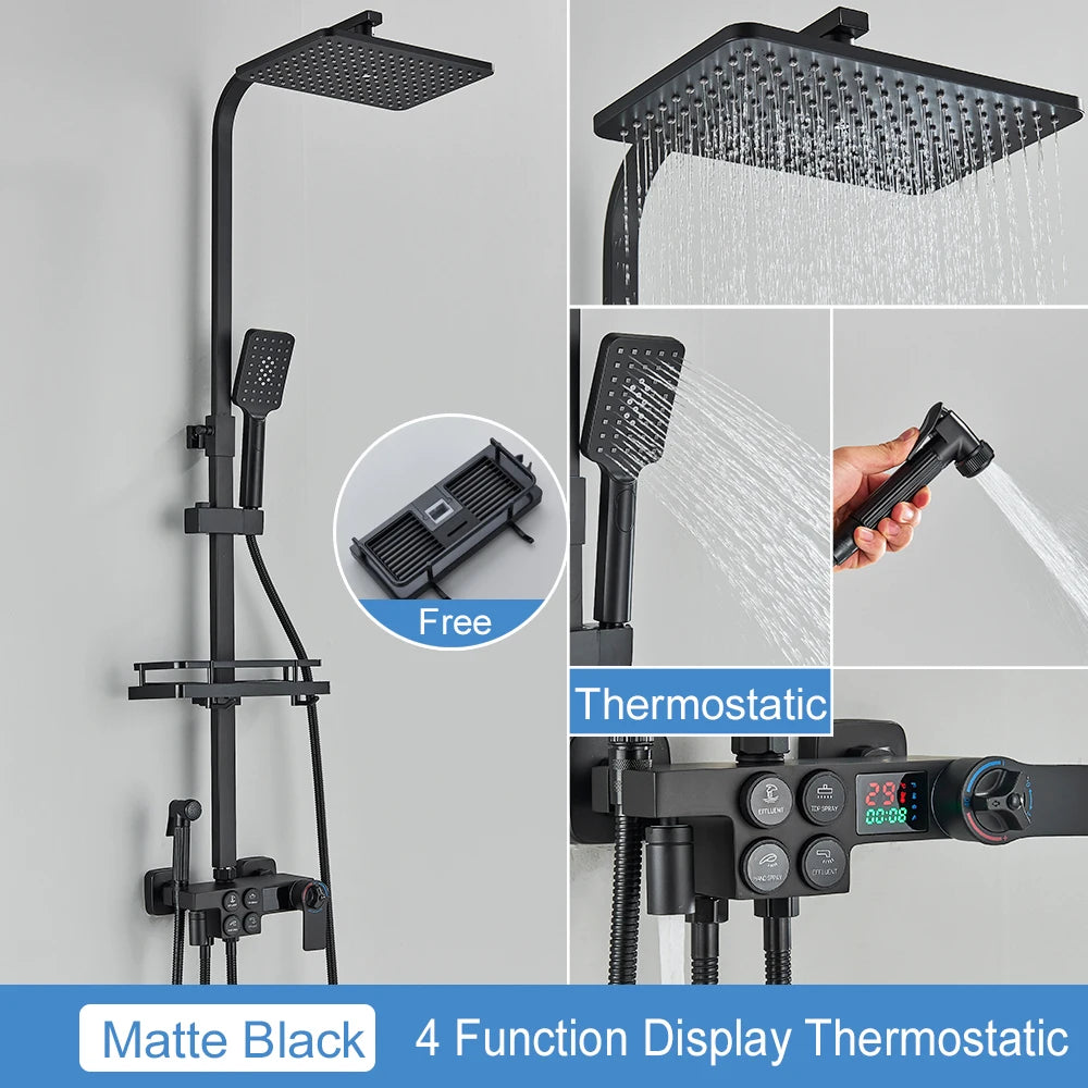 MYQualife Thermostatic LCD Shower Faucet Set With Digital TemperatureReadout Rainfall