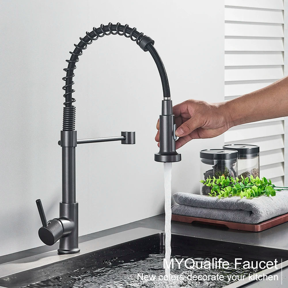 MYQualife PremiumSolidBrass Kitchen Sink Faucet Single Handle Deck Mounted PullDown