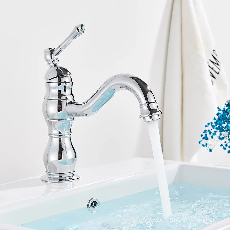 SAFLIHCAR Brass Bathroom Faucet Hot Cold Water Deck Mounted Column Mixer Durable