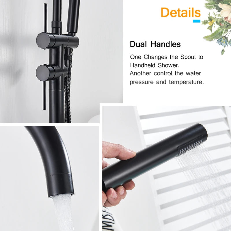 Rozin Floor Standing Bathtub Faucet With Swivel Spout Dual Control