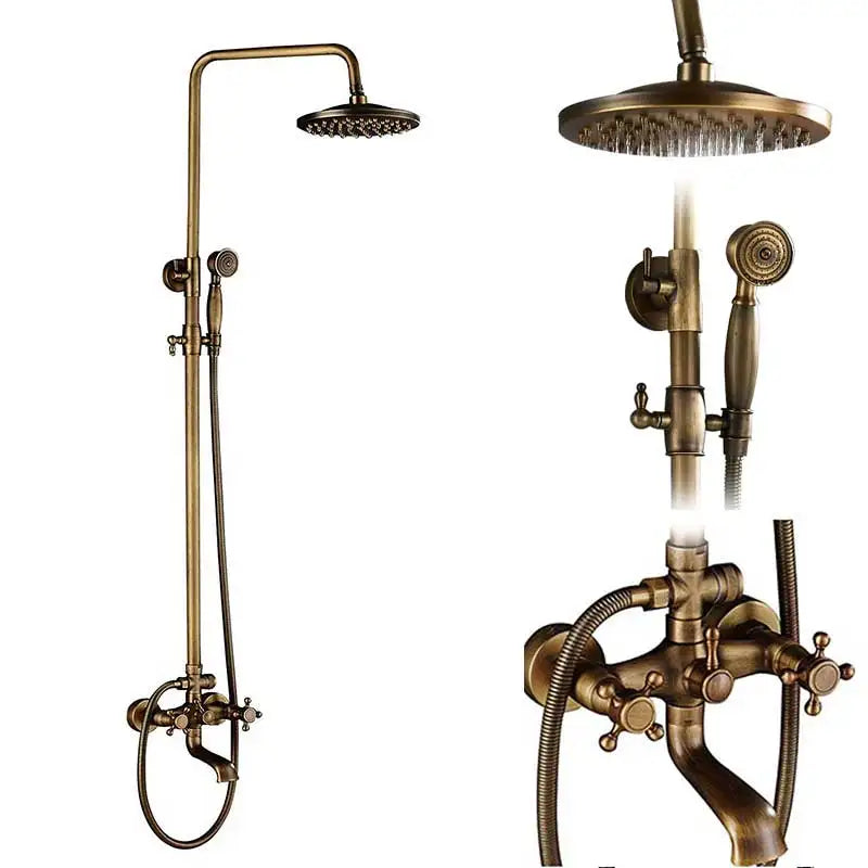 SAFLIHCAR Brushed Antique Brass SpaQuality ShowerFaucetSystem WallMounted DualHandles PremiumGrade LifetimeWarranty