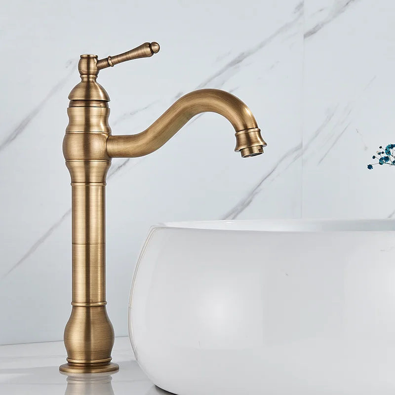 SAFLIHCAR Brass Bathroom Faucet Hot Cold Water Deck Mounted Column Mixer Durable