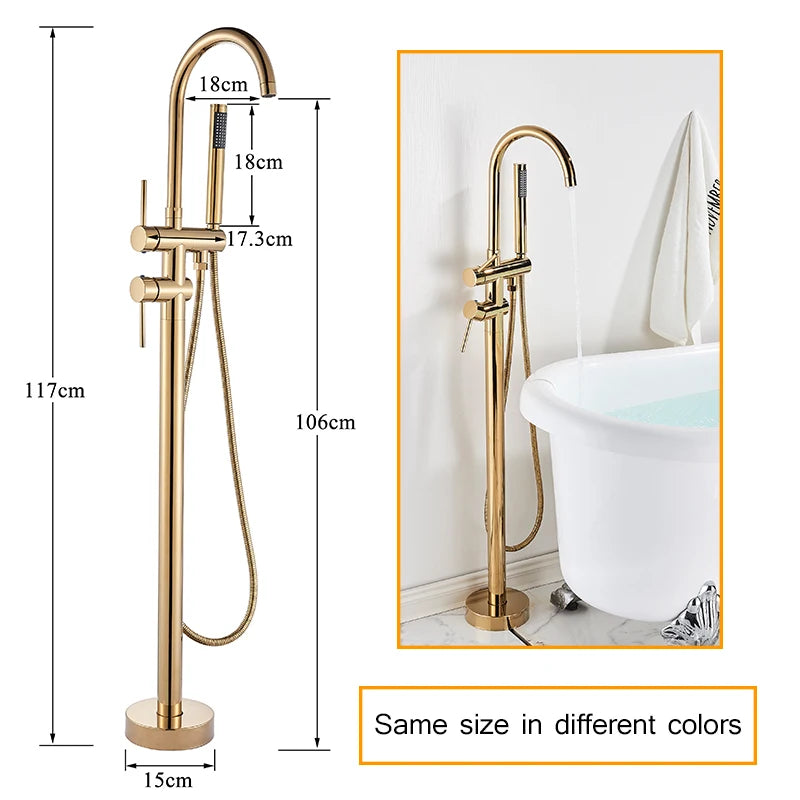 Rozin Floor Standing Bathtub Faucet With Swivel Spout Dual Control
