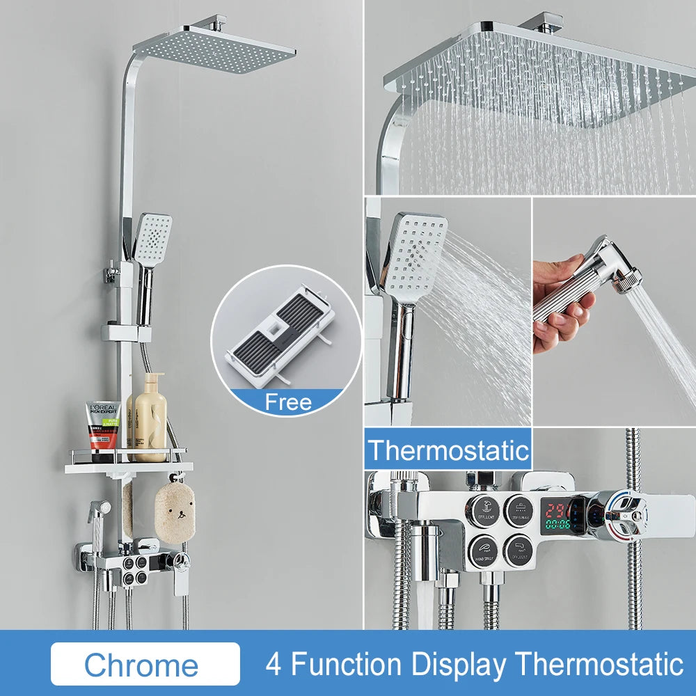 MYQualife Thermostatic LCD Shower Faucet Set With Digital TemperatureReadout Rainfall