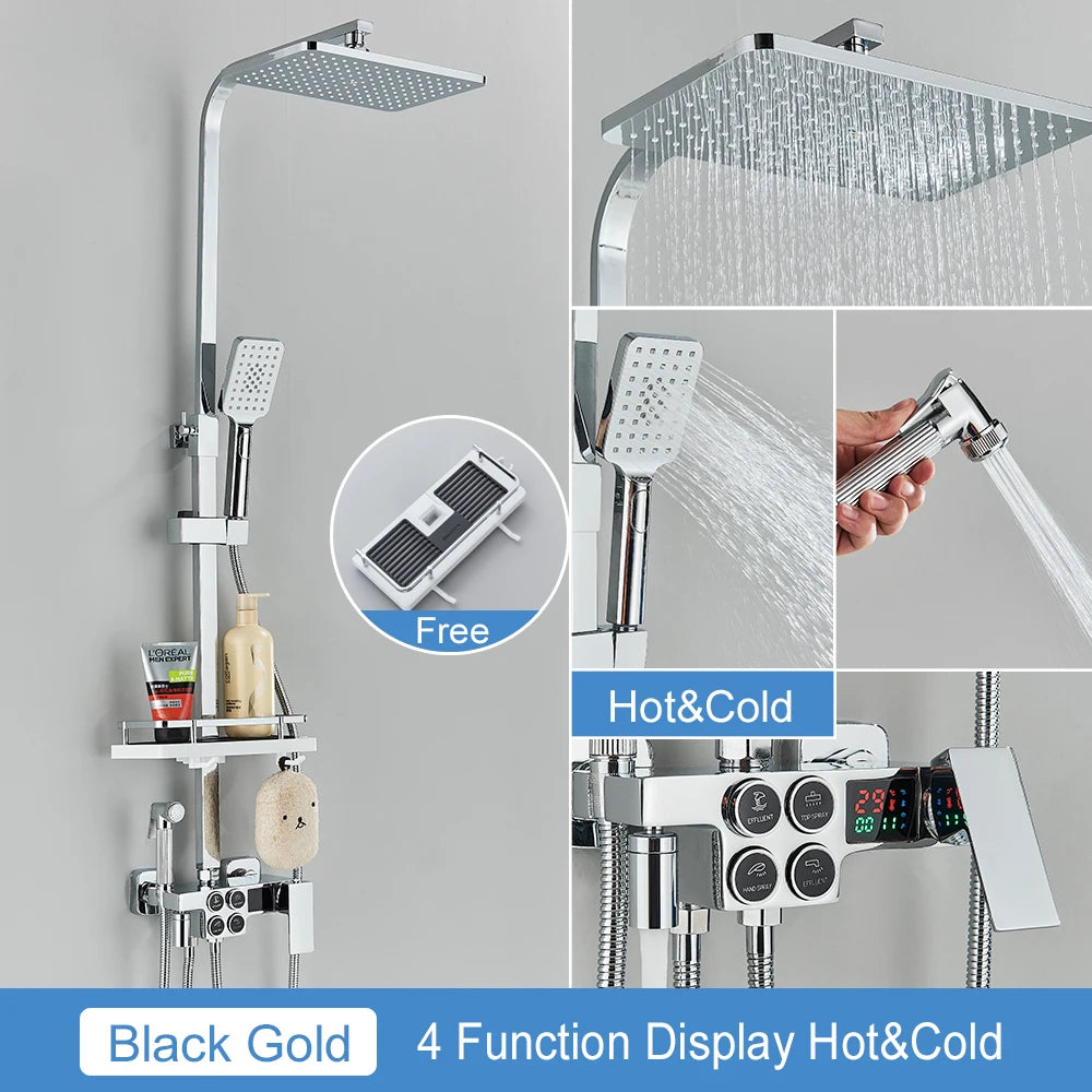 MYQualife Thermostatic LCD Shower Faucet Set With Digital TemperatureReadout Rainfall