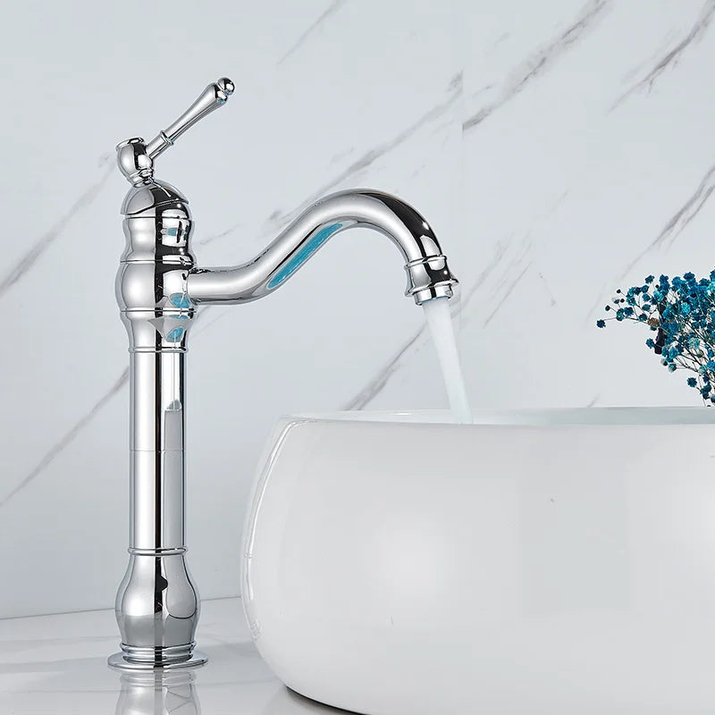 SAFLIHCAR Brass Bathroom Faucet Hot Cold Water Deck Mounted Column Mixer Durable