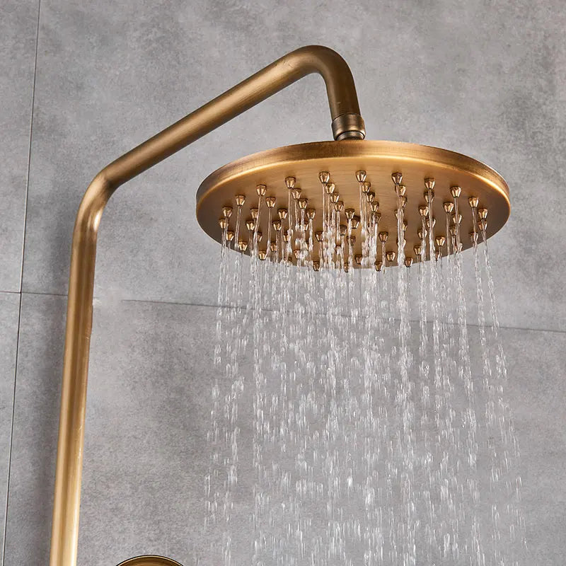 SAFLIHCAR Brushed Antique Brass SpaQuality ShowerFaucetSystem WallMounted DualHandles PremiumGrade LifetimeWarranty