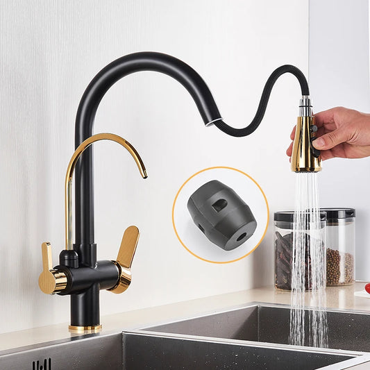 SAFLIHCAR Pull Out Dual Water Modes Kitchen Faucet With Cold And Hot Water Purification Deck Mounted Brass