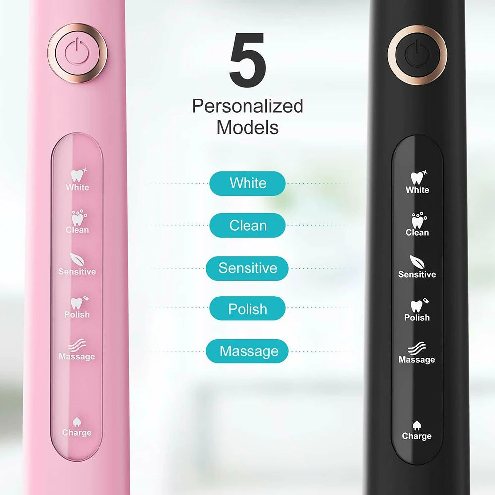 Fairywill FW-507 Electric Sonic Toothbrush Replacement Heads USB Charge Waterproof