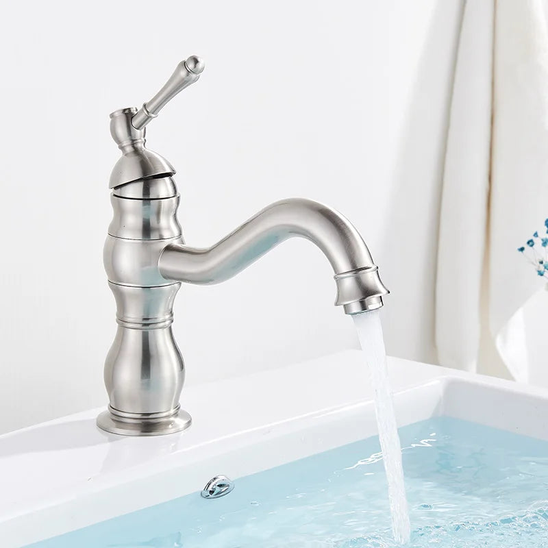 SAFLIHCAR Brass Bathroom Faucet Hot Cold Water Deck Mounted Column Mixer Durable