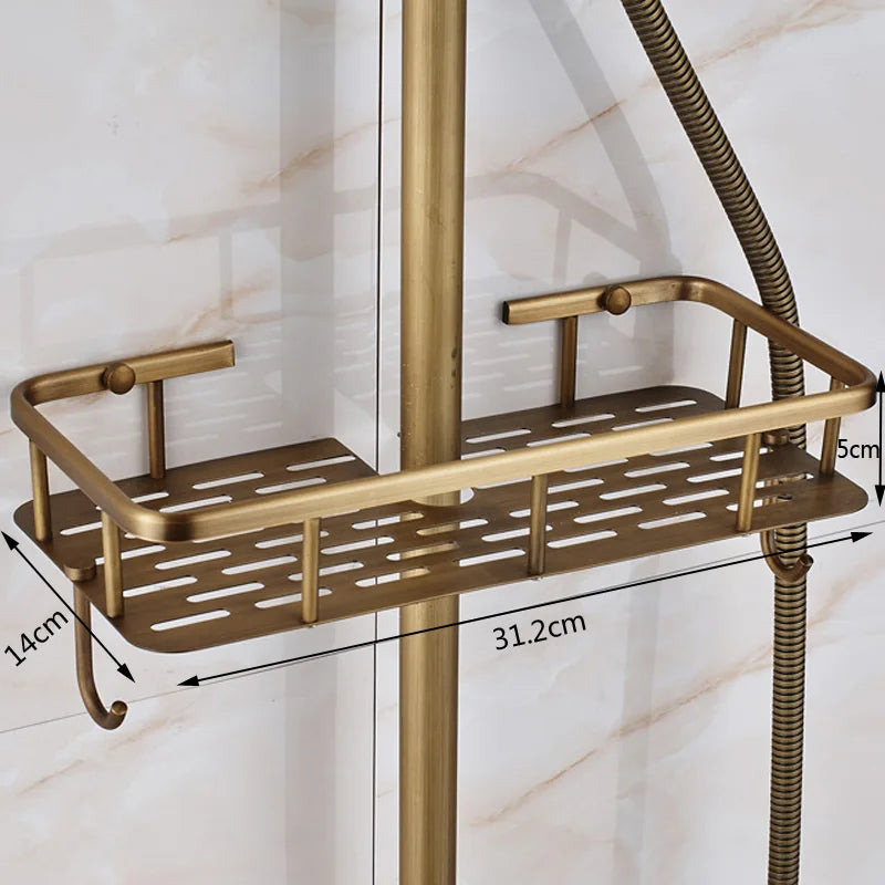 Rozin Antique Brass Shower Faucet Set Dual Handle With Shelf