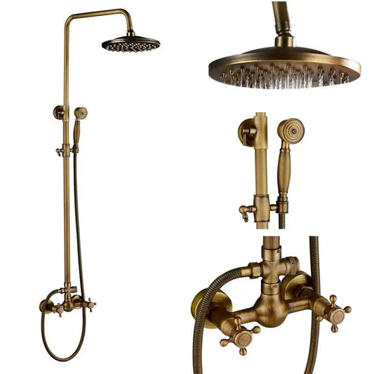Rozin Antique Brass Shower Faucet Set Dual Handle With Shelf