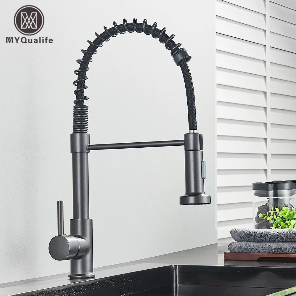 MYQualife PremiumSolidBrass Kitchen Sink Faucet Single Handle Deck Mounted PullDown