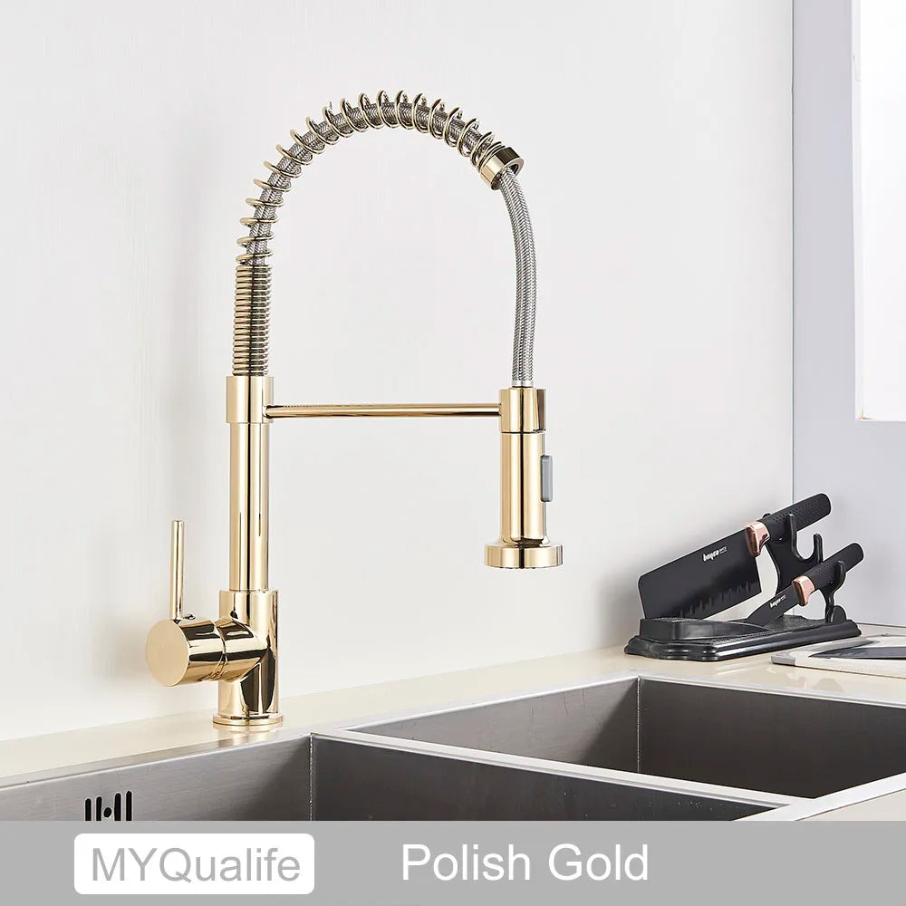 MYQualife PremiumSolidBrass Kitchen Sink Faucet Single Handle Deck Mounted PullDown