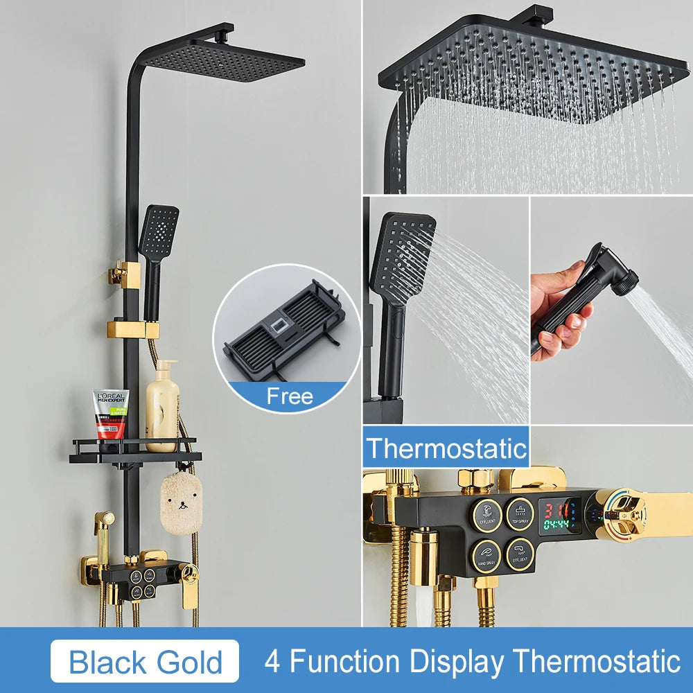 MYQualife Thermostatic LCD Shower Faucet Set With Digital TemperatureReadout Rainfall