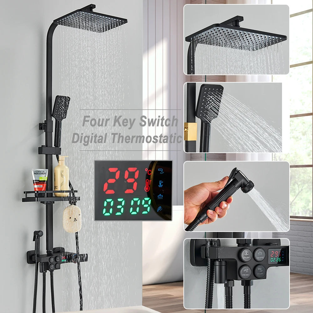 MYQualife Thermostatic LCD Shower Faucet Set With Digital TemperatureReadout Rainfall