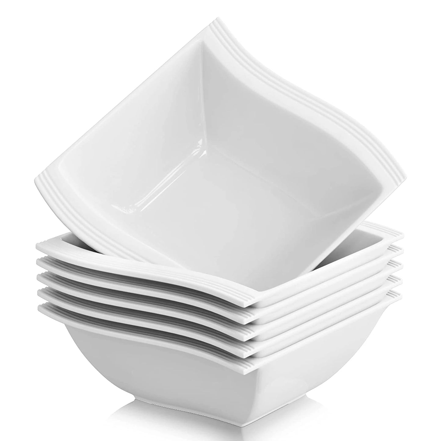 MALACASA 6-pieces FLORA White Porcelain Square Soup Cereal Oatmeal Bowls Dinner Breakfast Household Dinnerware Bowl Sets