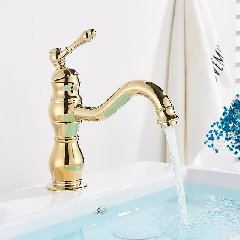 SAFLIHCAR Brass Bathroom Faucet Hot Cold Water Deck Mounted Column Mixer Durable