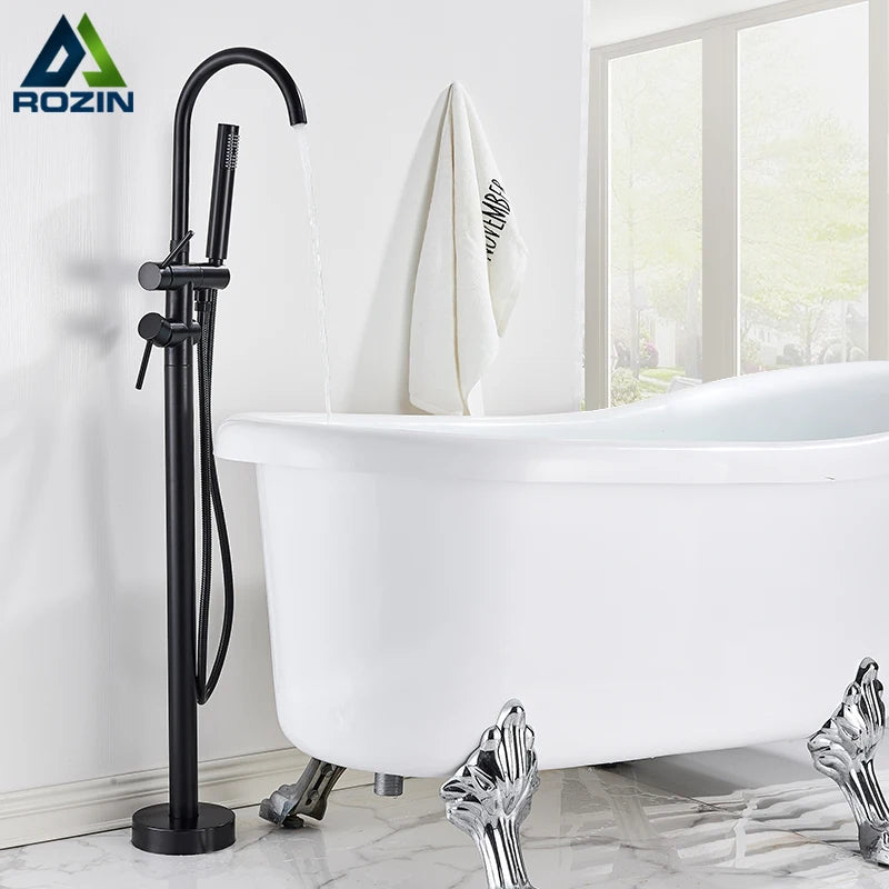 Rozin Floor Standing Bathtub Faucet With Swivel Spout Dual Control