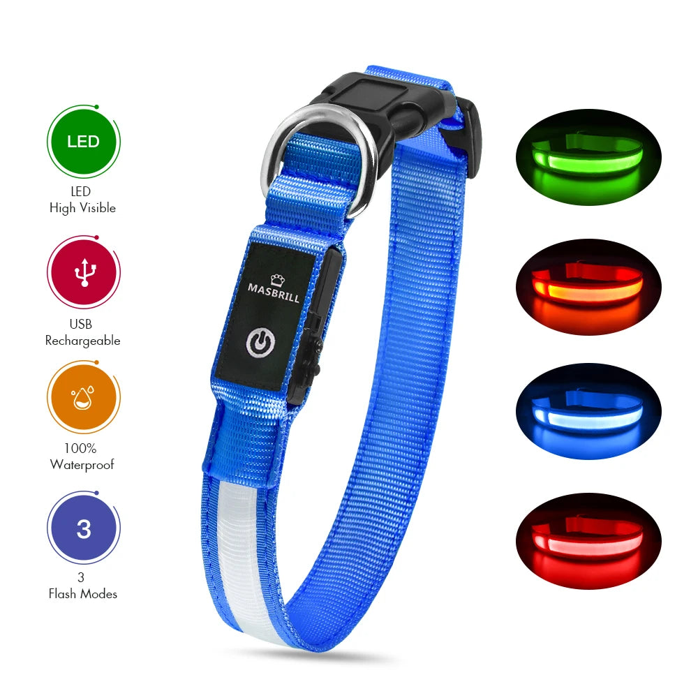 MASBRILLCN LED Dog Collar Waterproof Glow Necklace With Lights