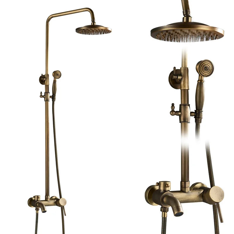 SAFLIHCAR Brushed Antique Brass SpaQuality ShowerFaucetSystem WallMounted DualHandles PremiumGrade LifetimeWarranty
